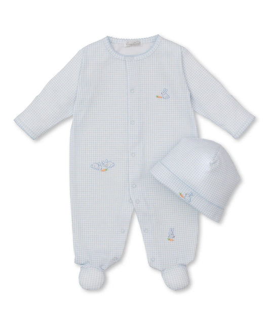 Embroidered Bunny Footie & Hat Set - Pink or Blue