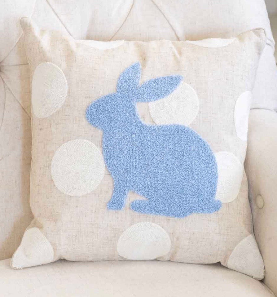Cream Pillow with Blue Bunny