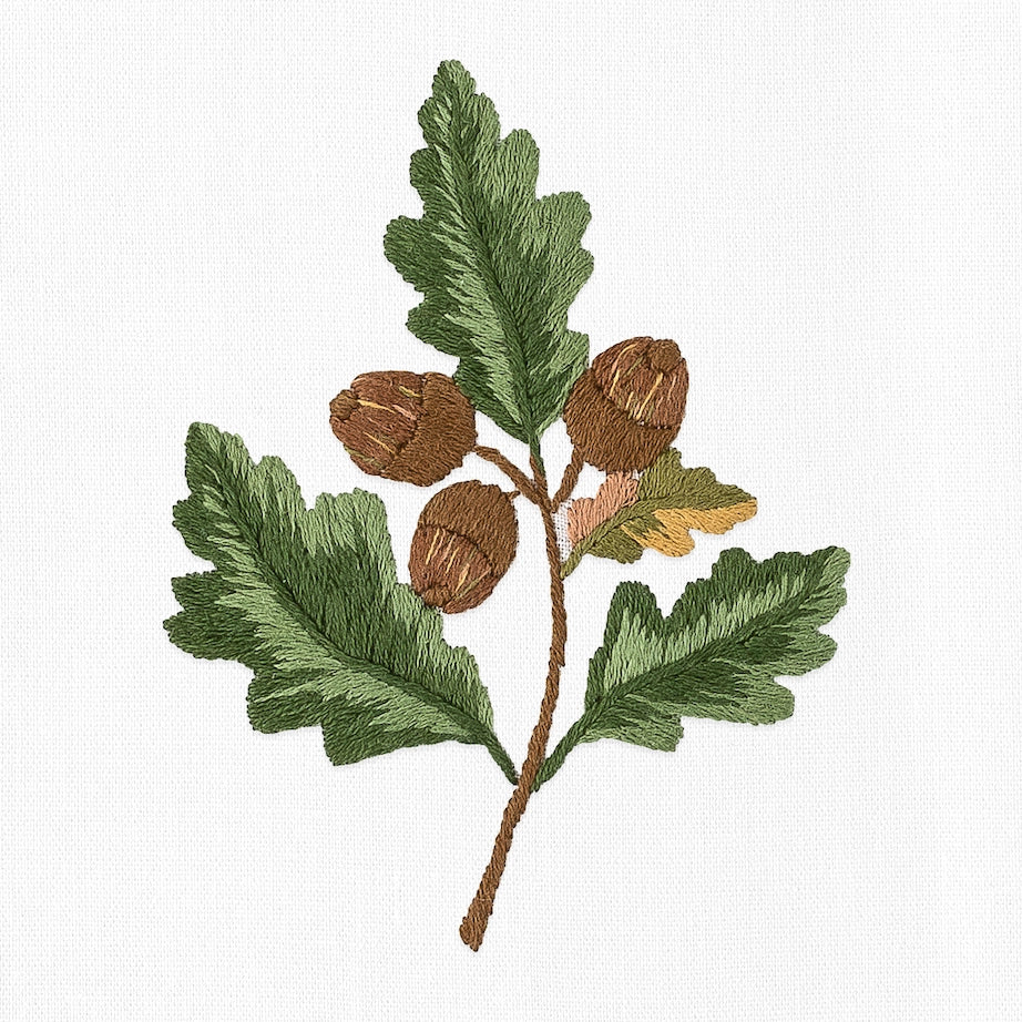 Henry Handwork - Hand-Embroidered Hand Towel - Acorn
