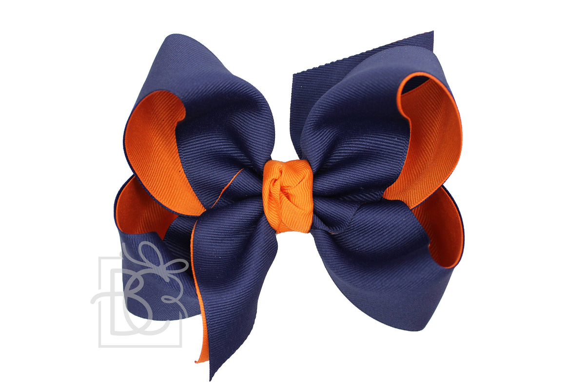 Layered Grosgrain Bow (Dark Navy & Orange)