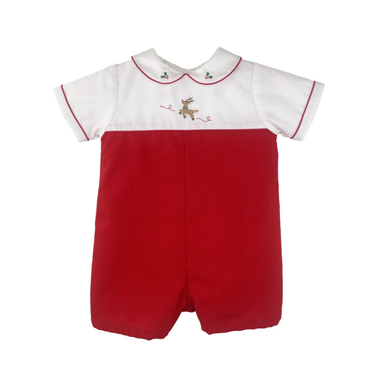 Petit Ami - Holiday Romper with Reindeer Embroidery