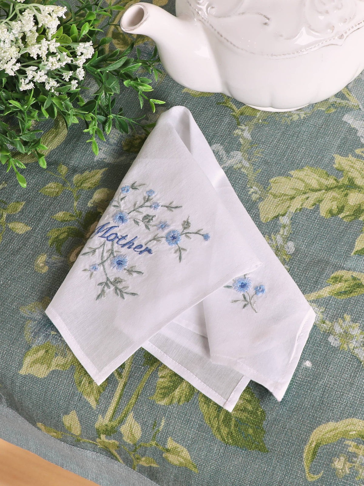 Embroidered Mother Hankie with Button Envelope