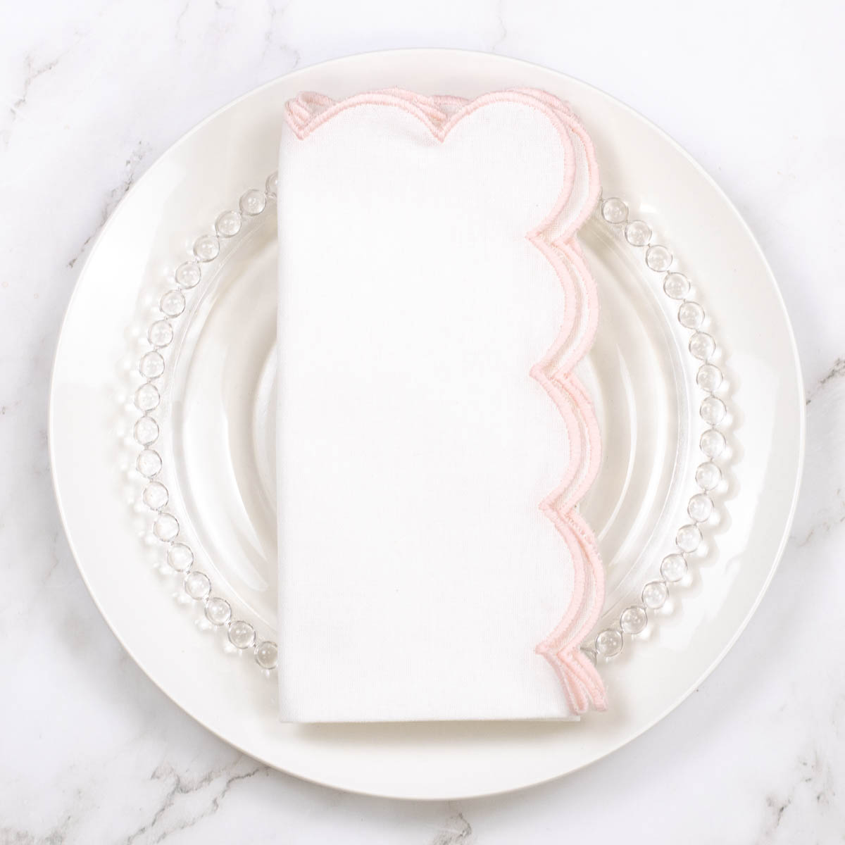Pink Scallop Cloth Dinner Napkin - Set of 4