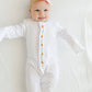 White Footie with Embroidered Pumpkins and Pink Picot Trim
