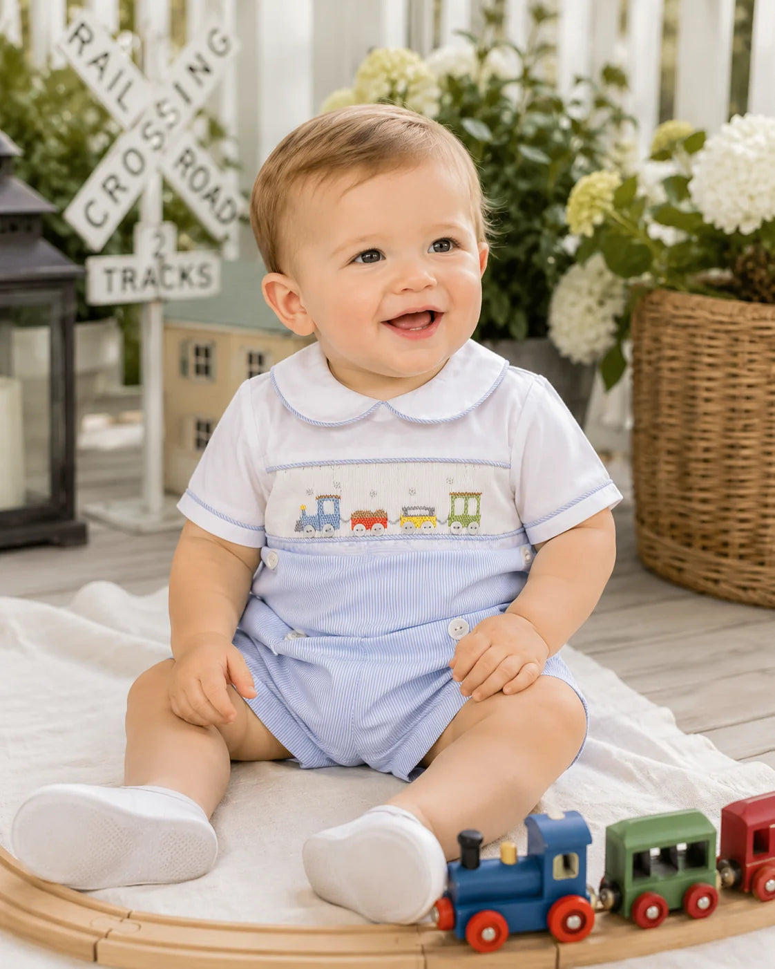 Smocked Train Baby Boy Outfit