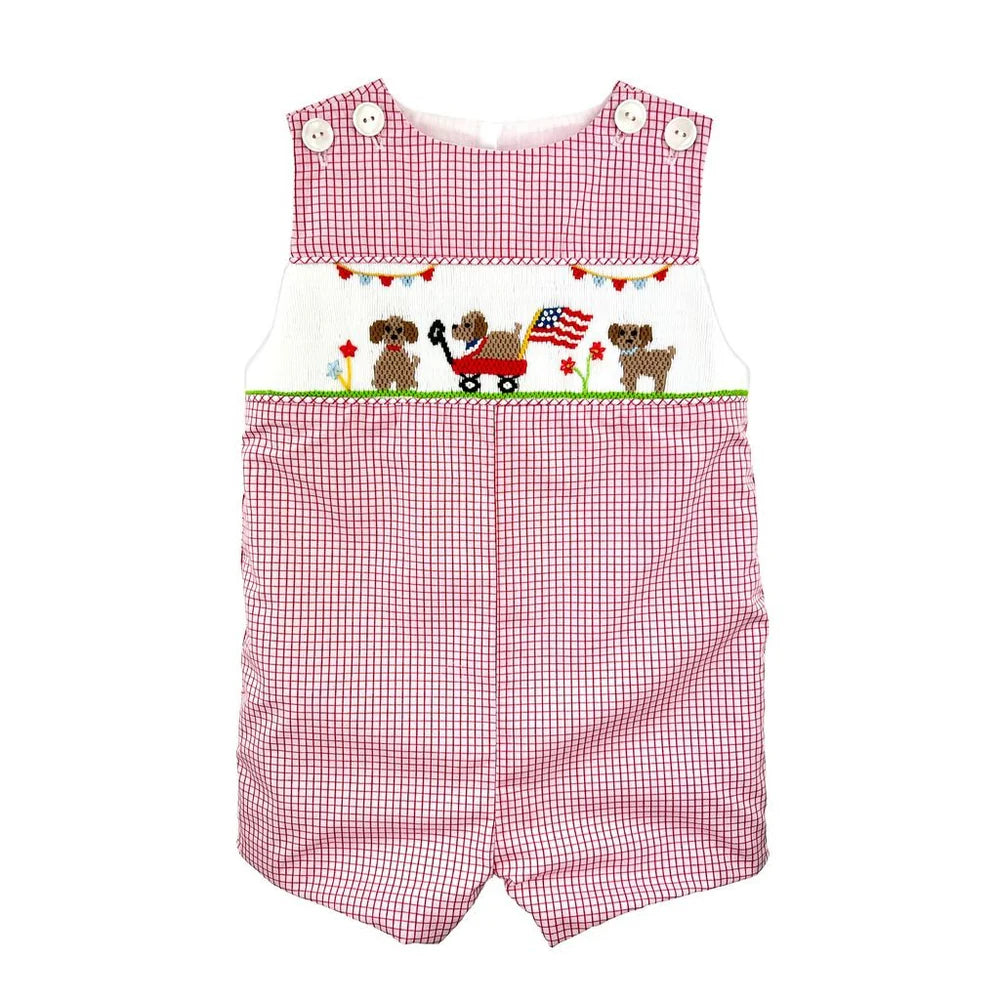 Petit Ami - Smocked Patriotic Pup Sunsuit Jon Jon