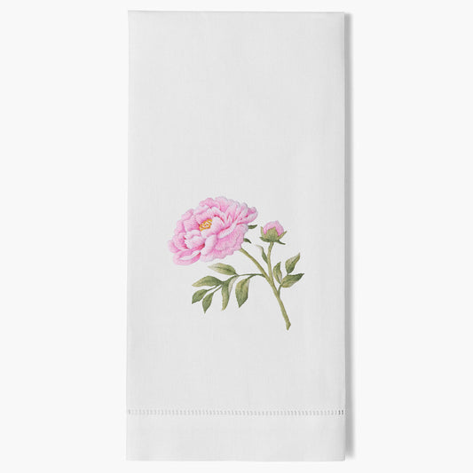 Henry Handwork - Hand-Embroidered Hand Towel - Peony Stem