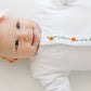 White Footie with Embroidered Pumpkins and Pink Picot Trim