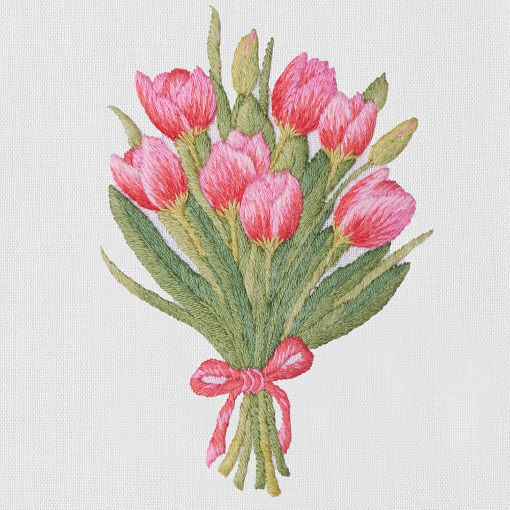 Henry Handwork - Hand-Embroidered Hand Towel - Tulip Bouquet