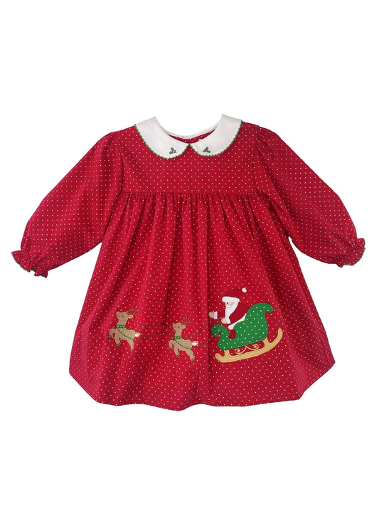 Petit Ami - Santa Sleigh Appliqué Dress and Bloomer Set
