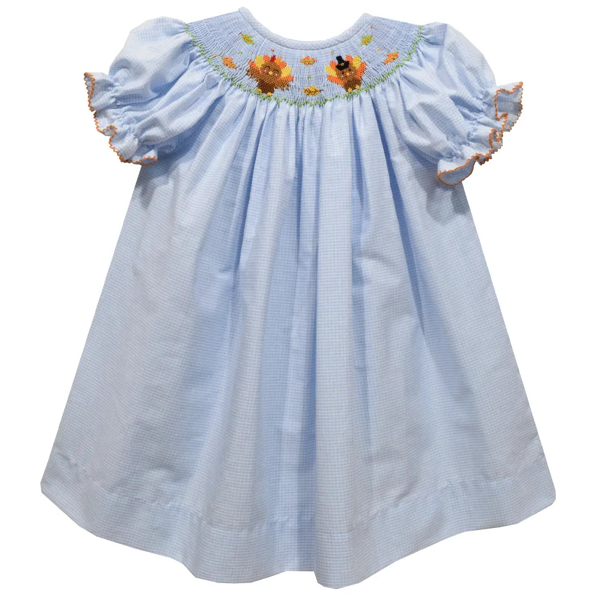 Vive La Fete - Hand-Smocked Thanksgiving Turkey Blue Dress
