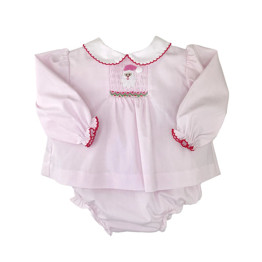 Petit Ami - Pink Diaper Set with Smocked Santa
