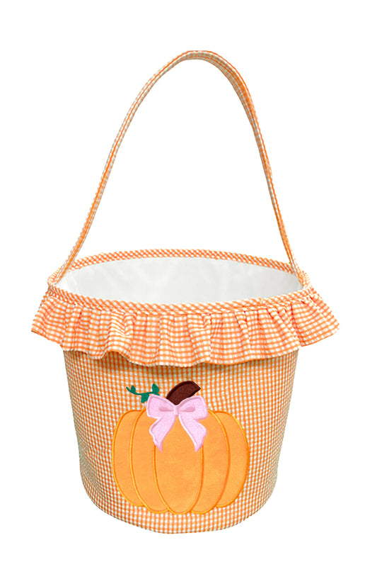 Bits and Bows - Orange Gingham Pumpkin Tote with Ruffle
