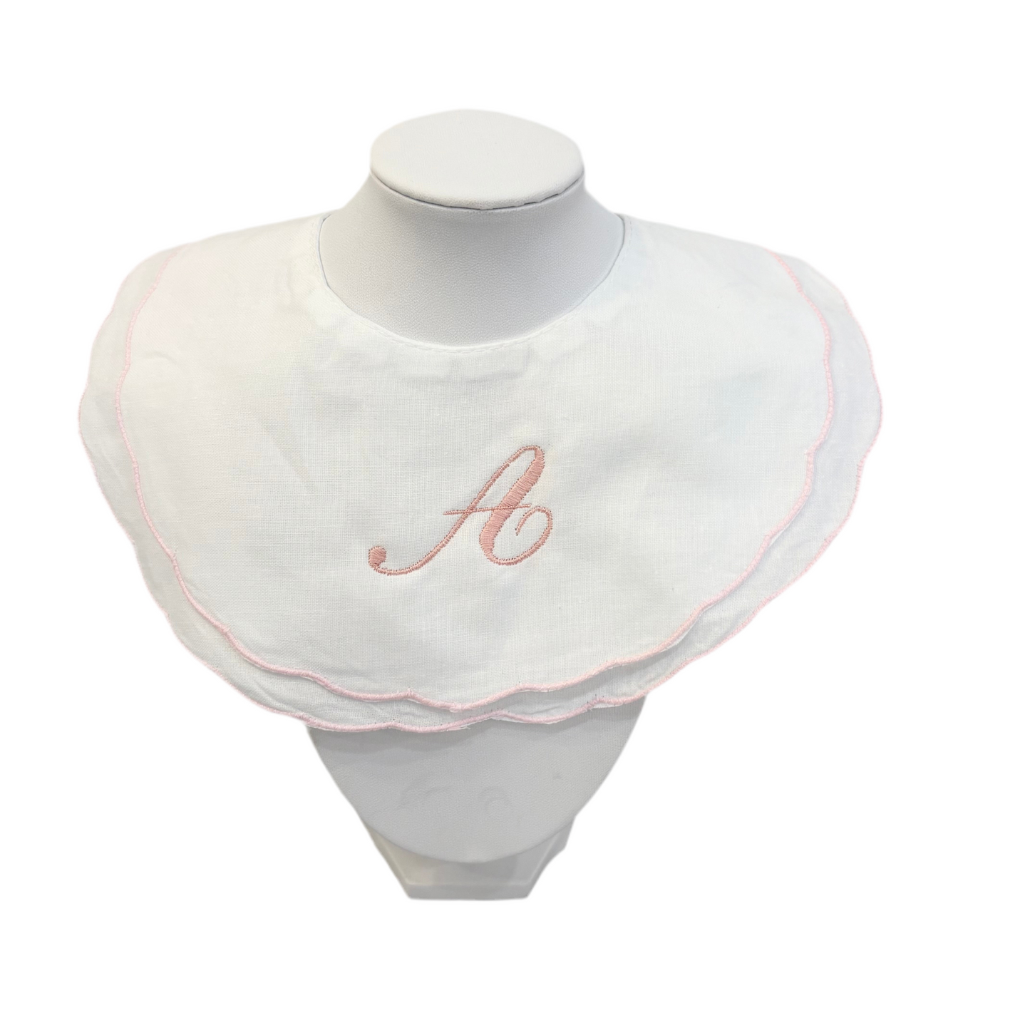 Custom - Scalloped Monogramed Bib - Pink or Blue