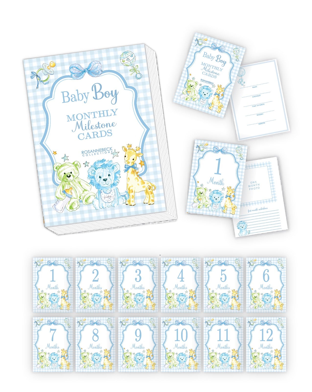 Rosanne Beck - Baby Milestone Monthly Cards - Pink or Blue