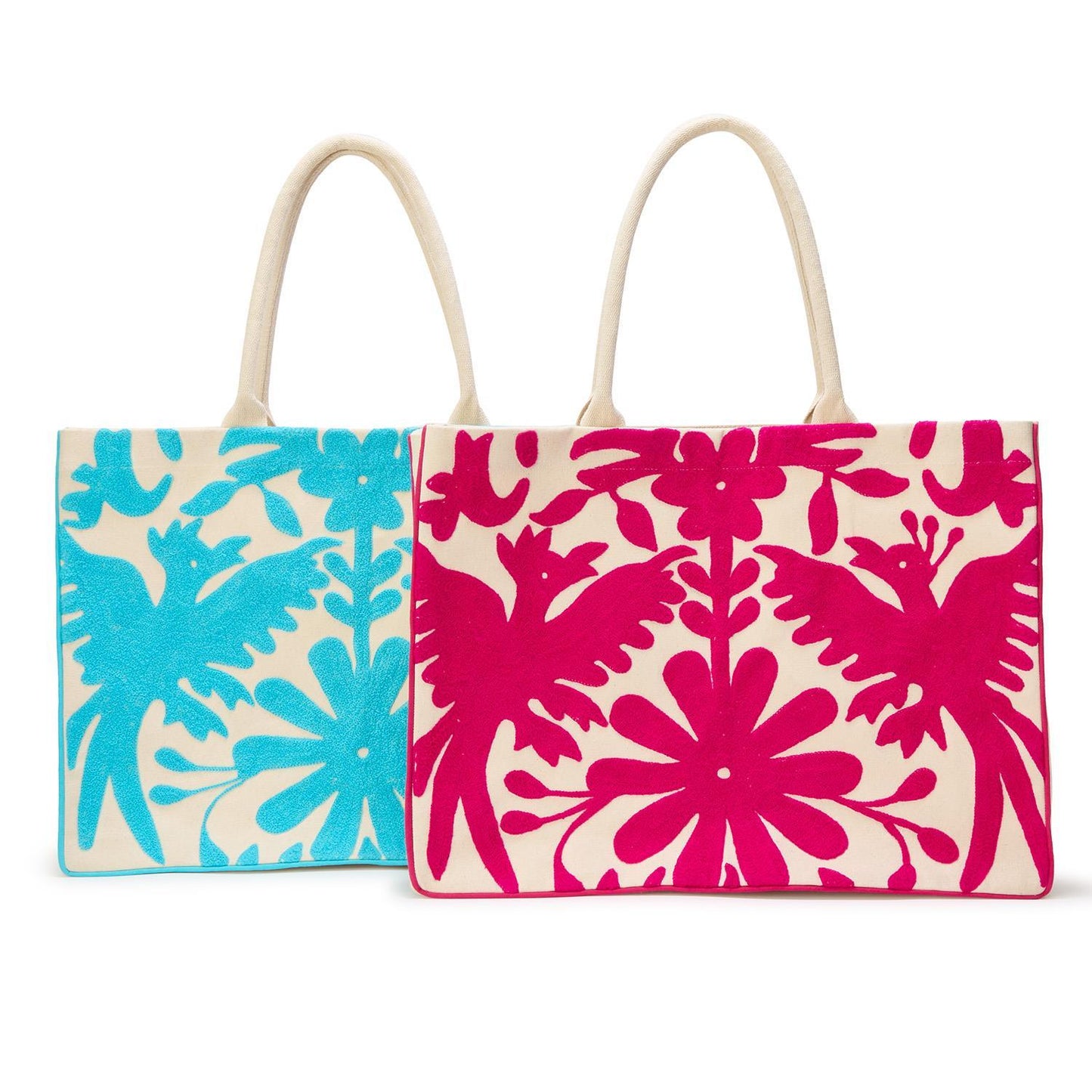 Embroidered Bird Tote Bag - Pink or Blue