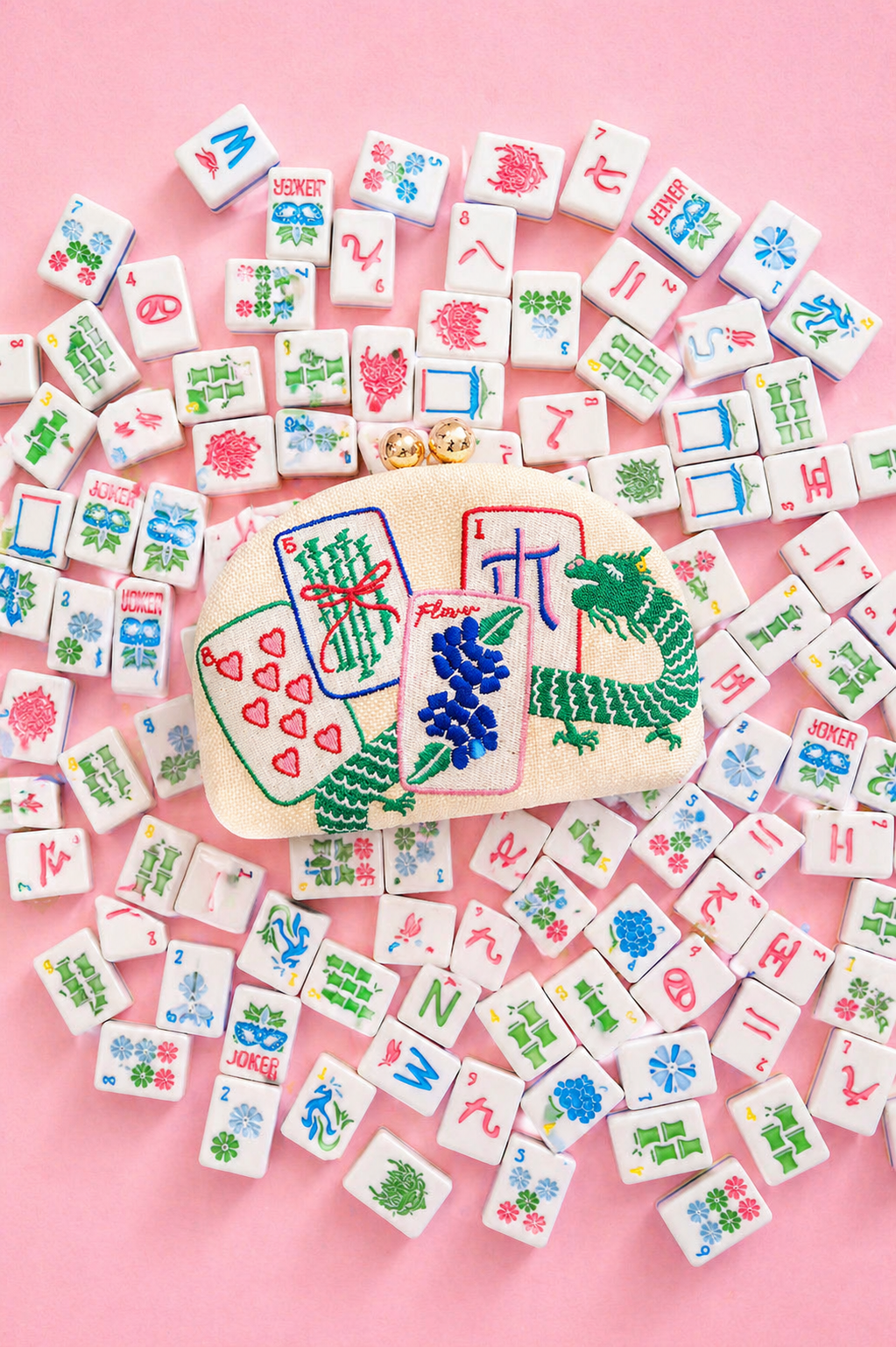 Embroidered Mahjong Clutch
