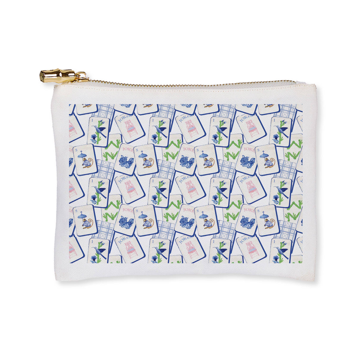 Blue Mahjong Zipped Cosmetic Bag