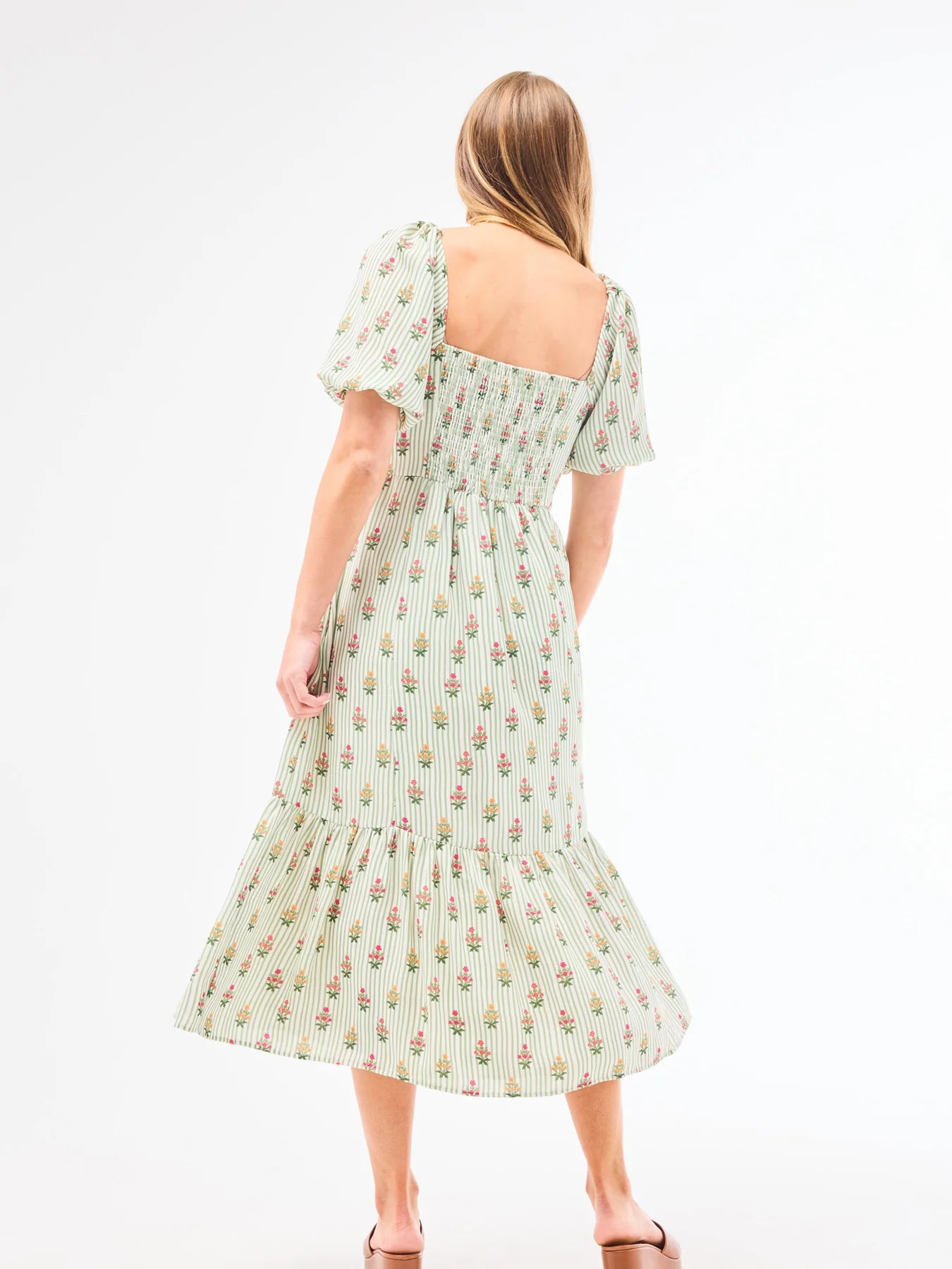 Green Stripe and Floral Ladies Dress