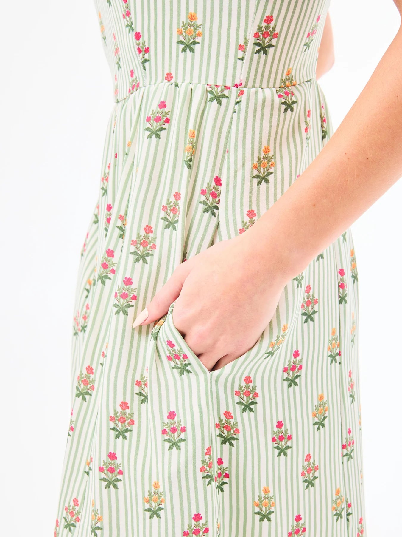 Green Stripe and Floral Ladies Dress
