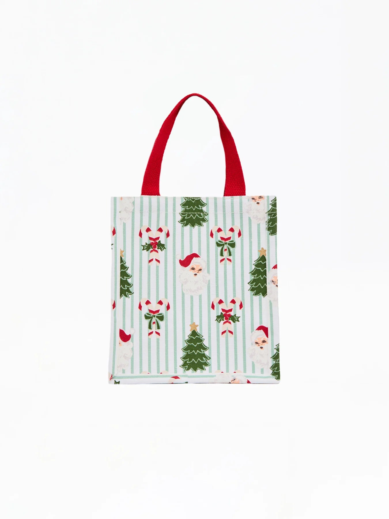 Compact Carry Tote Bag - Green Stripe Santa