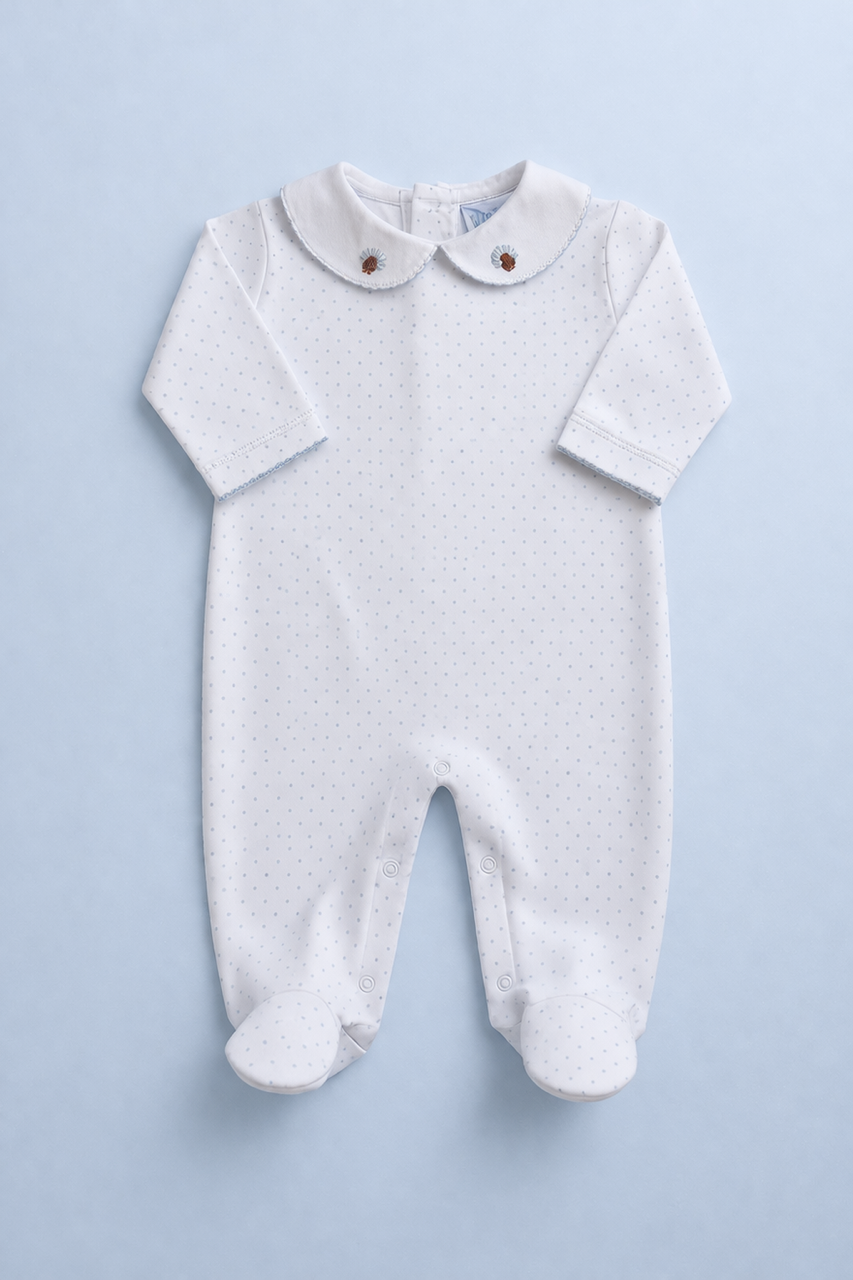 White Footie with Embroidered Turkeys on Collar