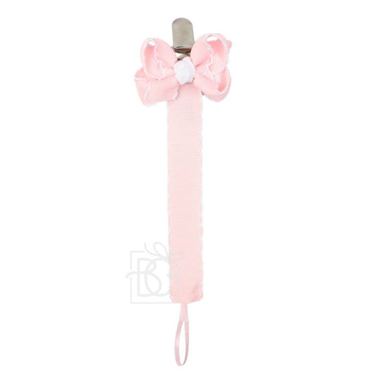 Crochet Edge Grosgrain Pacifier Clip w/ Detachable Bow