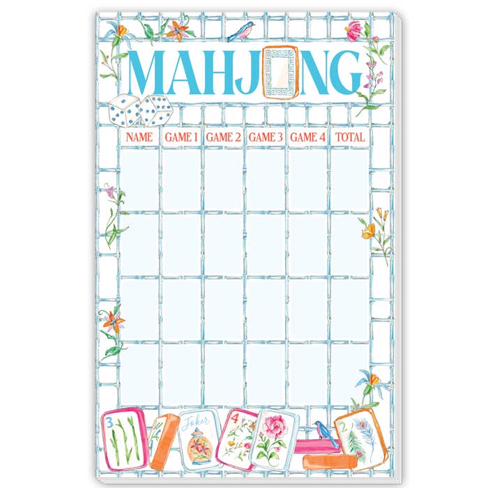 Rosanne Beck - Blue Bamboo Mahjong Scorecard - Flowers & Tile Large Notepad