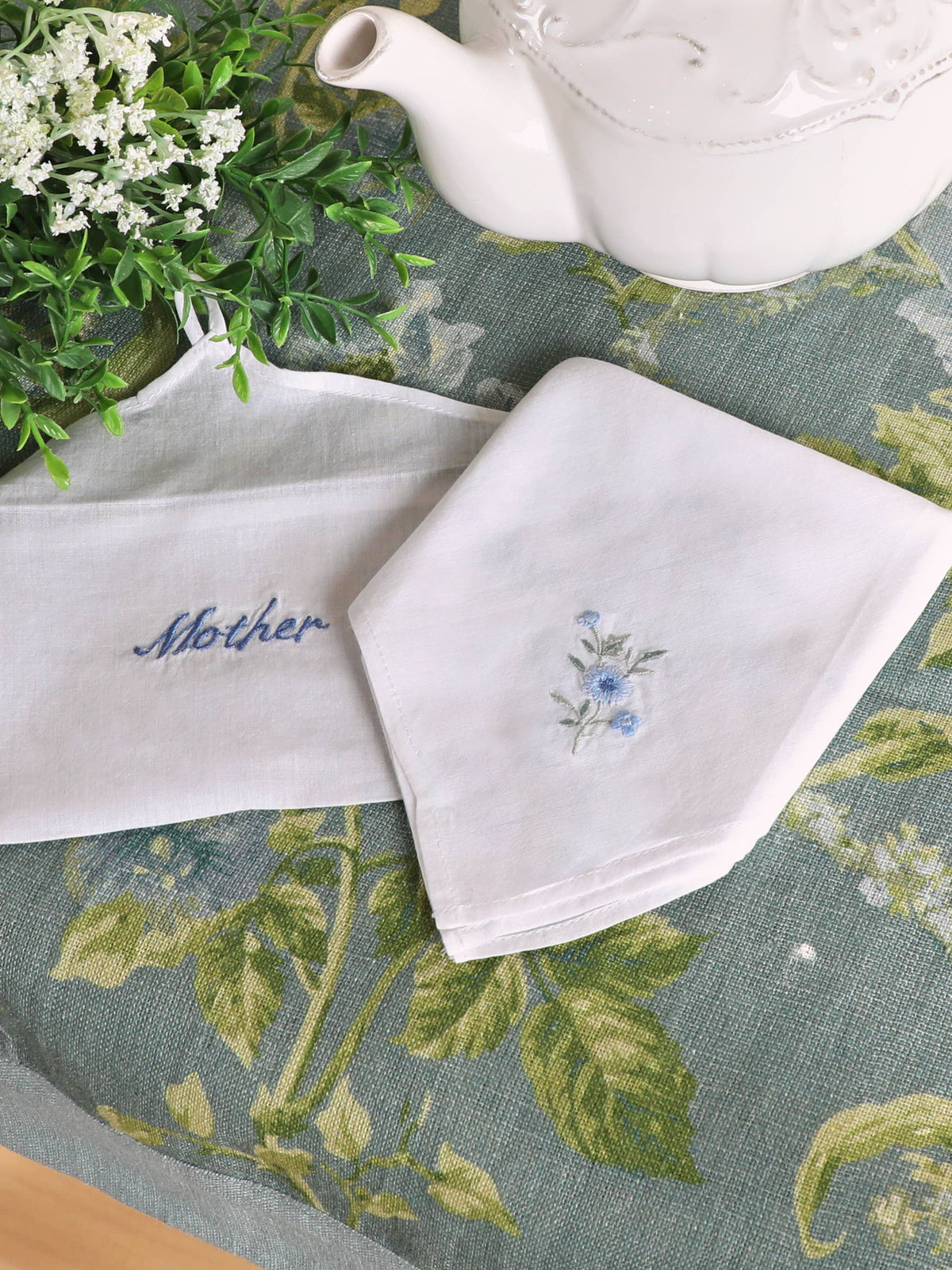 Embroidered Mother Hankie with Button Envelope
