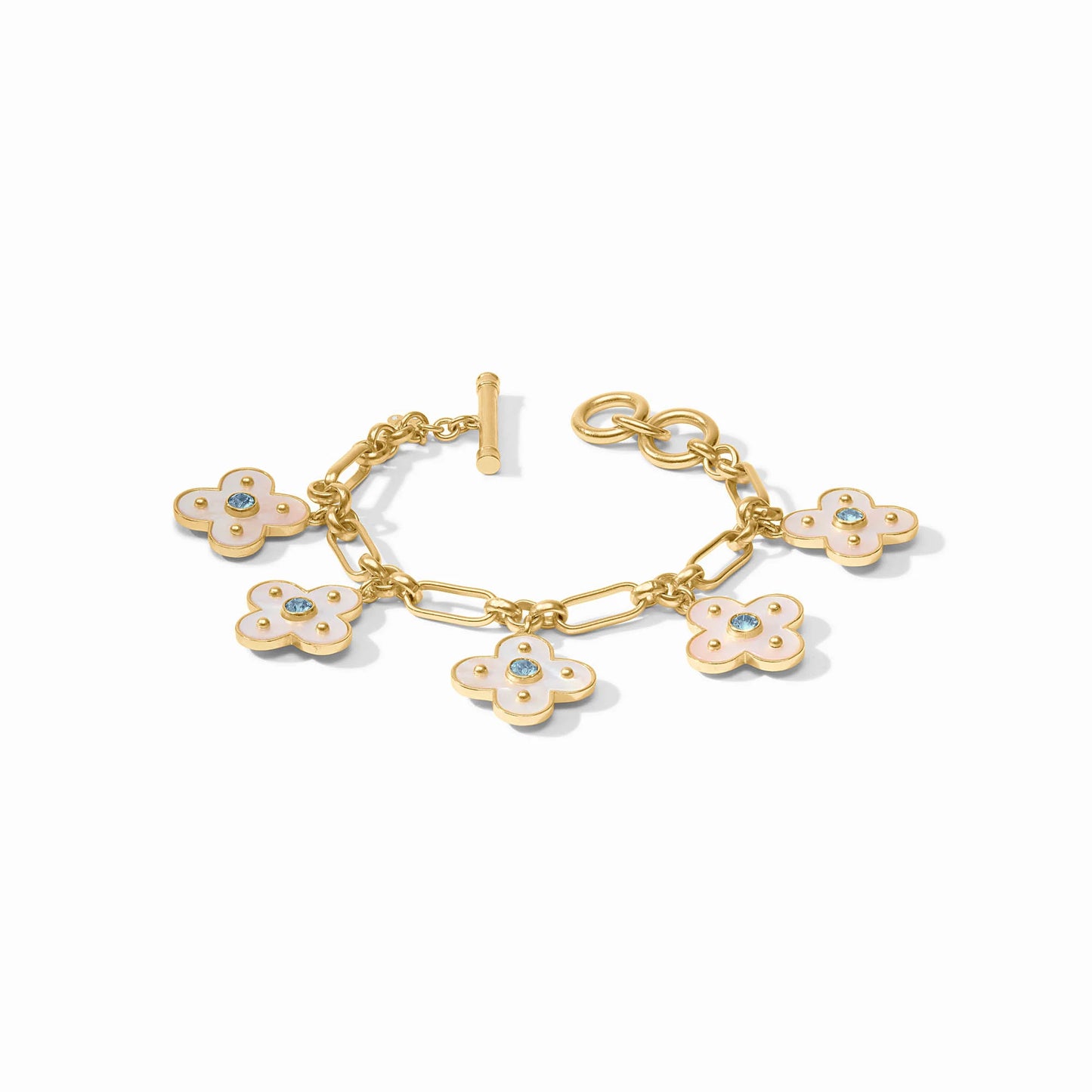 Julie Vos - Mother of Pearl Charm Bracelet - Gold with Blue Gemstones