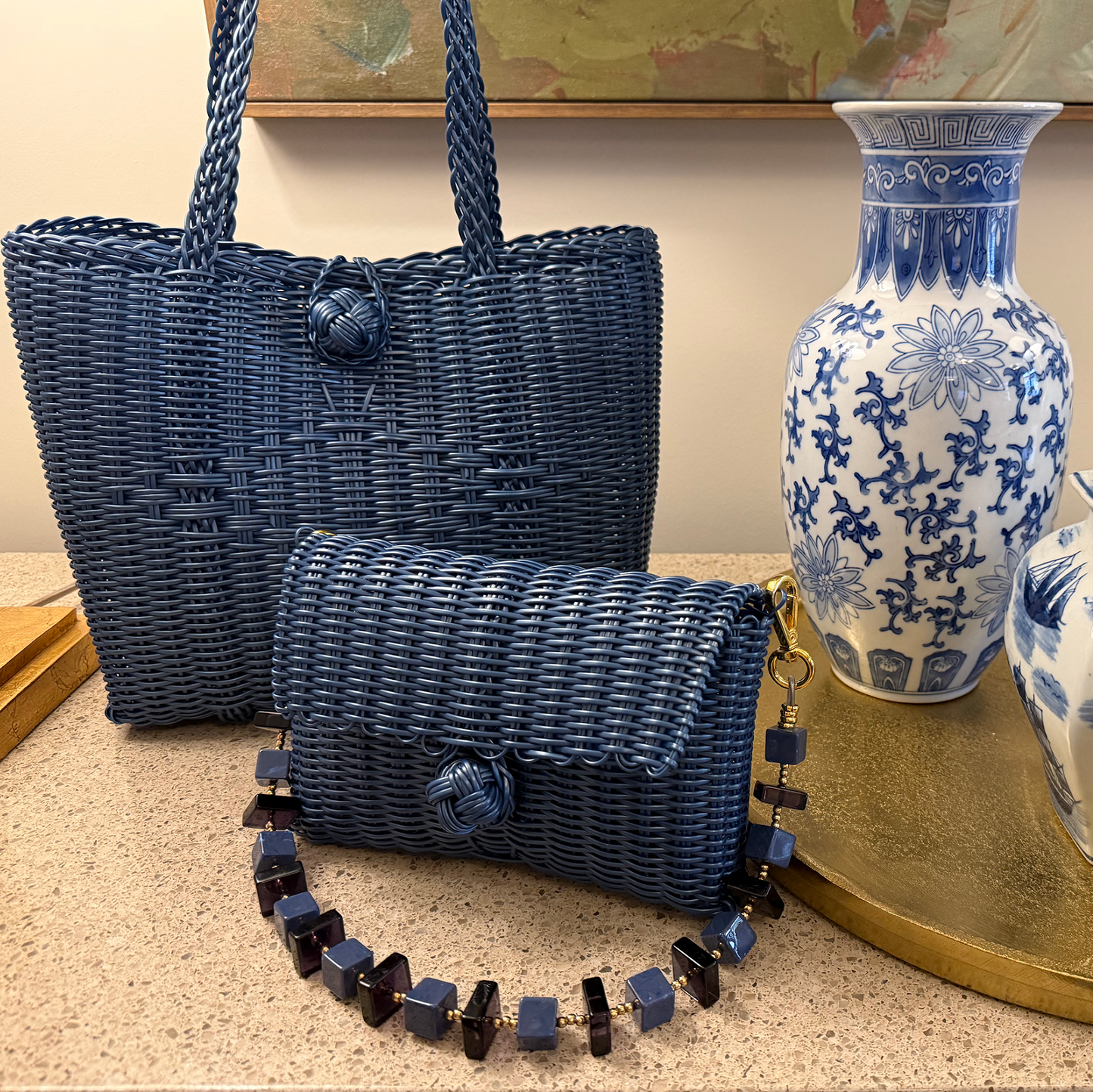 Lilley Line - Handmade Woven Clutch with Gemstone Strap - Multiple Colors