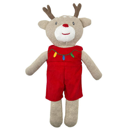 Knit Reindeer Doll with Holiday Lights Outfit