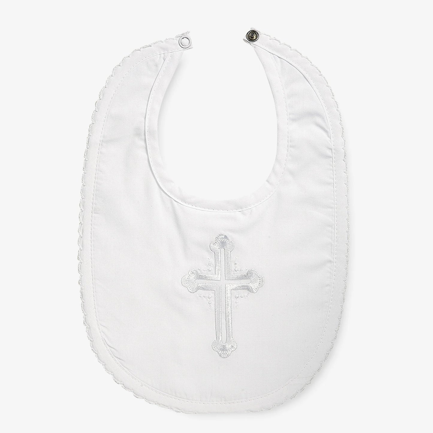 Elegant Baby - White Bib with Embroidered Cross