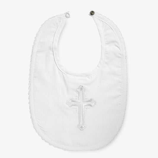 Elegant Baby - White Bib with Embroidered Cross