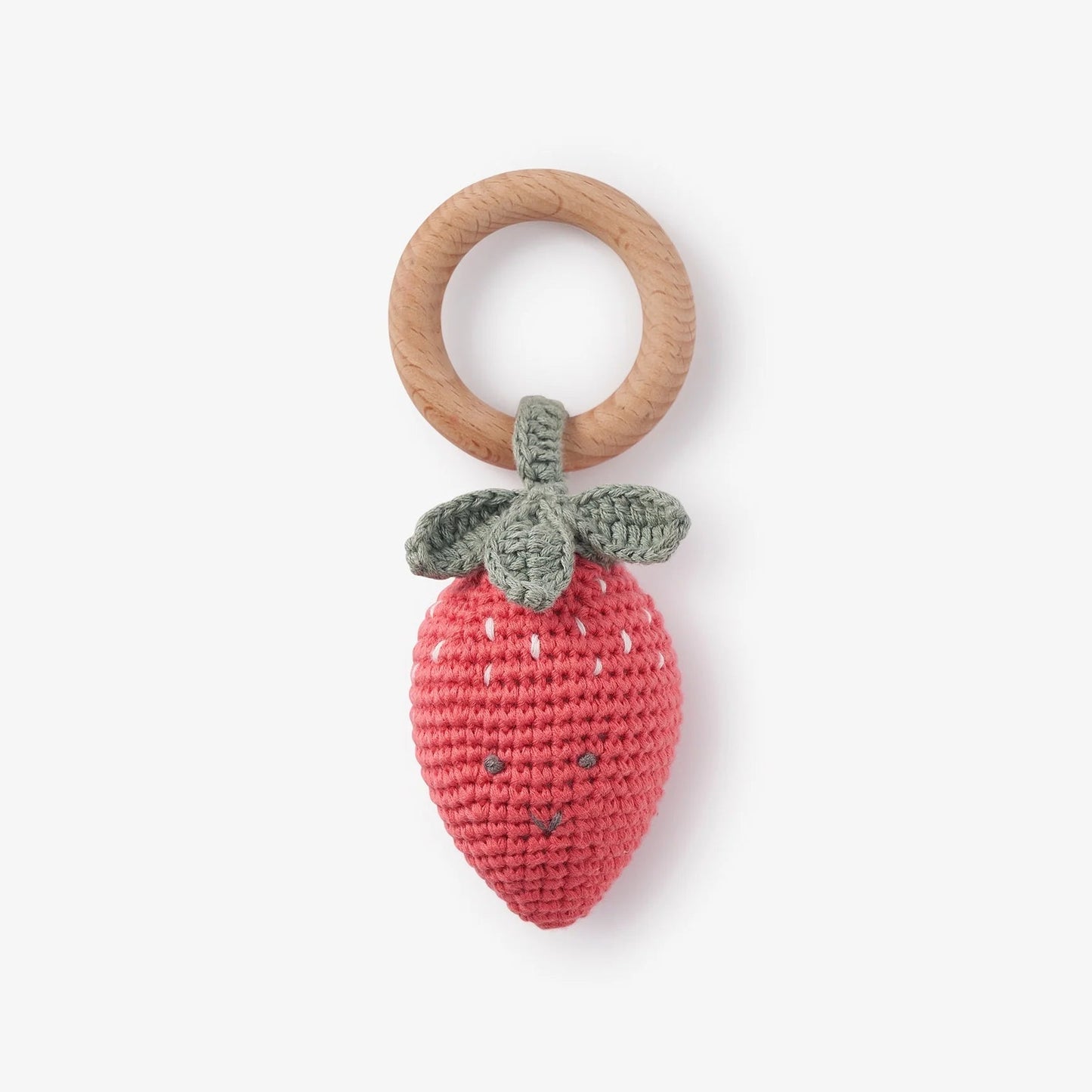 Elegant Baby - Strawberry Hand-Crocheted Wood Ring Rattle