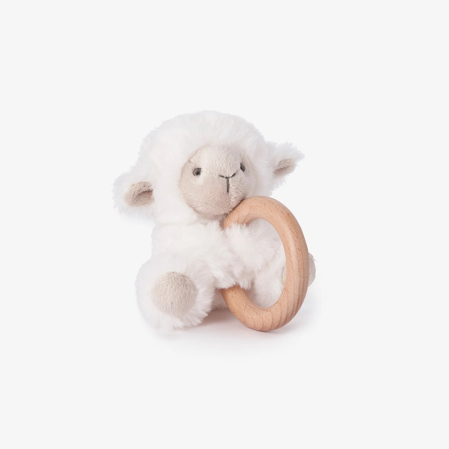 Elegant Baby - Plush Lamb Wooden Ring Rattle