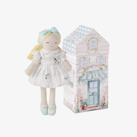 Elegant Baby - Doll in Cherry Dress and Dollhouse Box