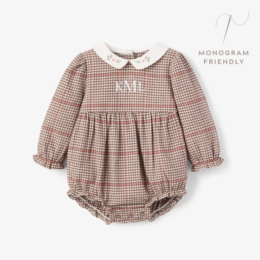 Elegant Baby - Brown Plaid Long Sleeve Bubble