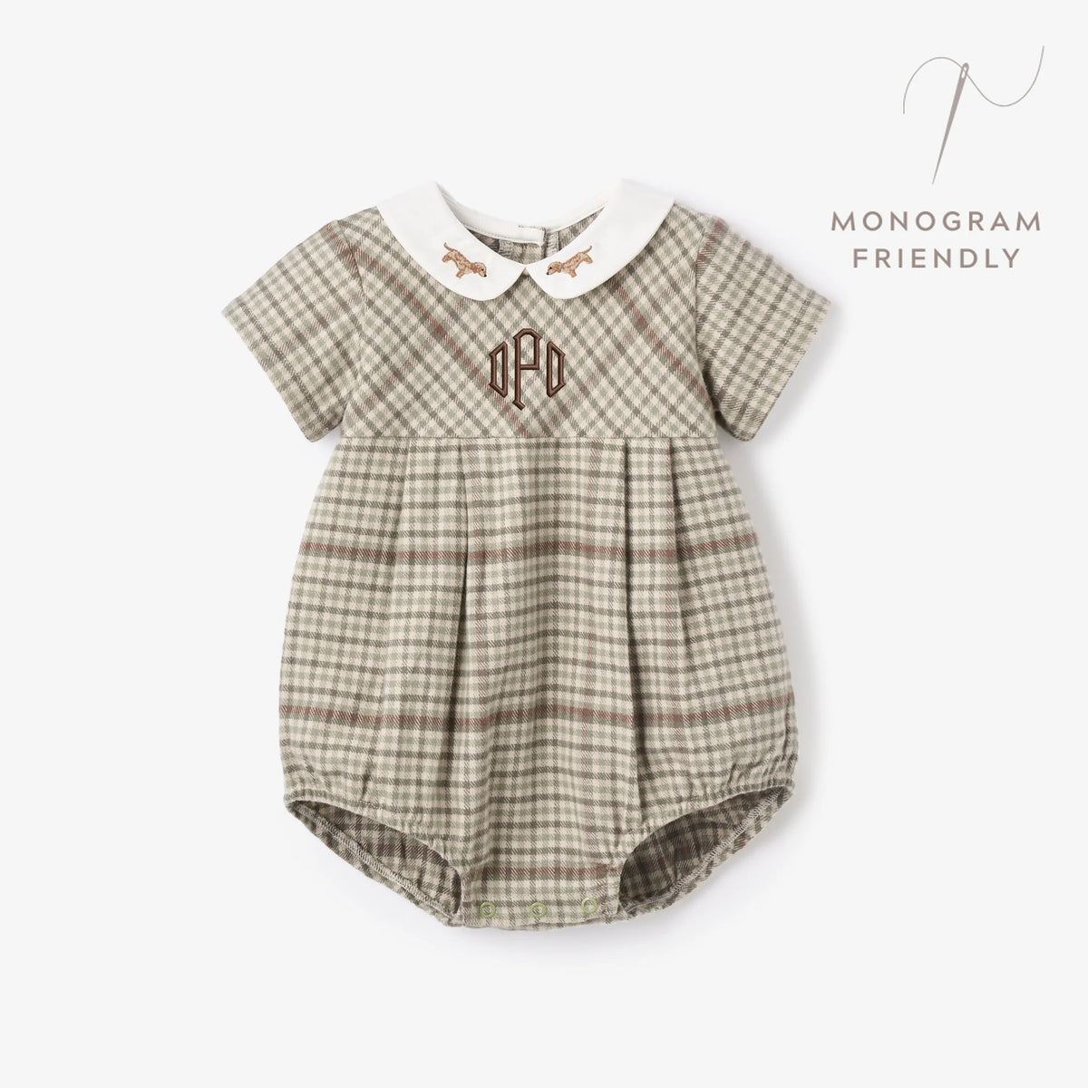 Elegant Baby - Plaid Flannel Bubble with Embroidered Dog on Collar