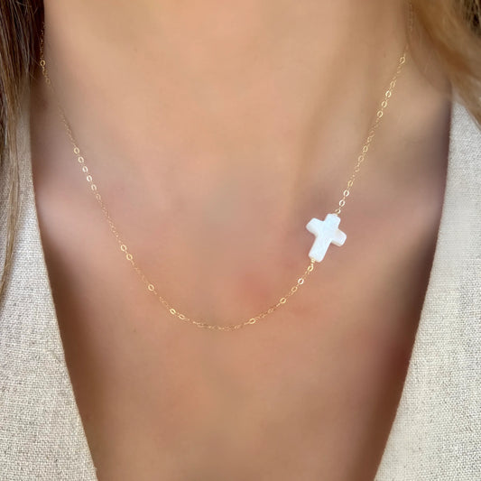 Mother of Pearl Cross Necklace