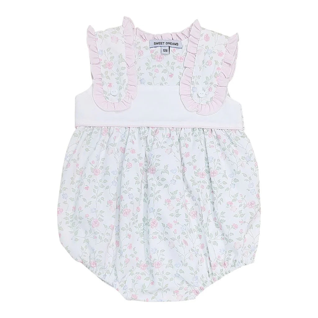 Sweet Dreams - Pink Ruffle Shoulder Floral Print Bubble