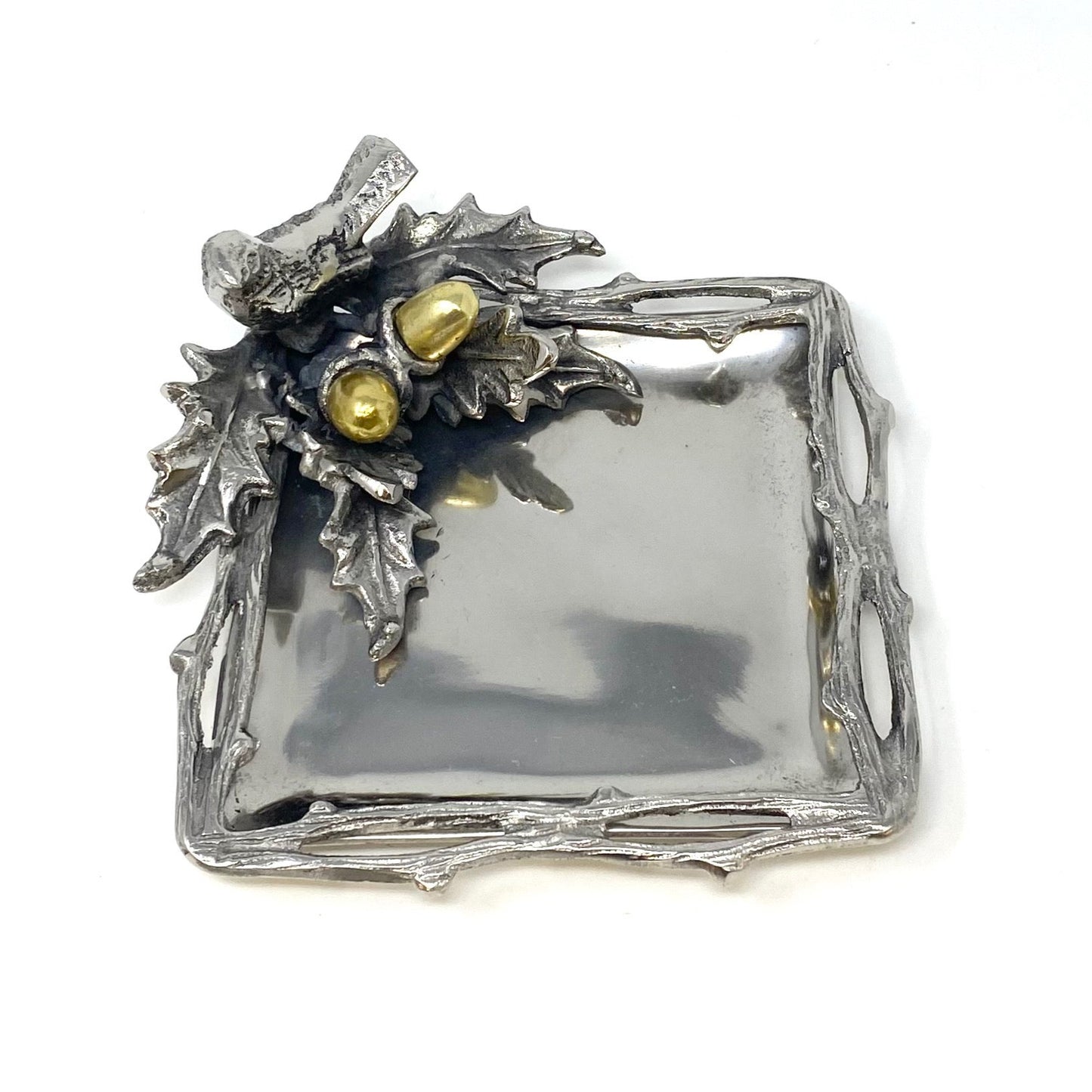 Pewter Dish with Bird and Acorns