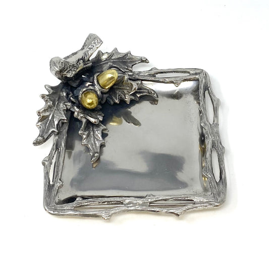 Pewter Dish with Bird and Acorns
