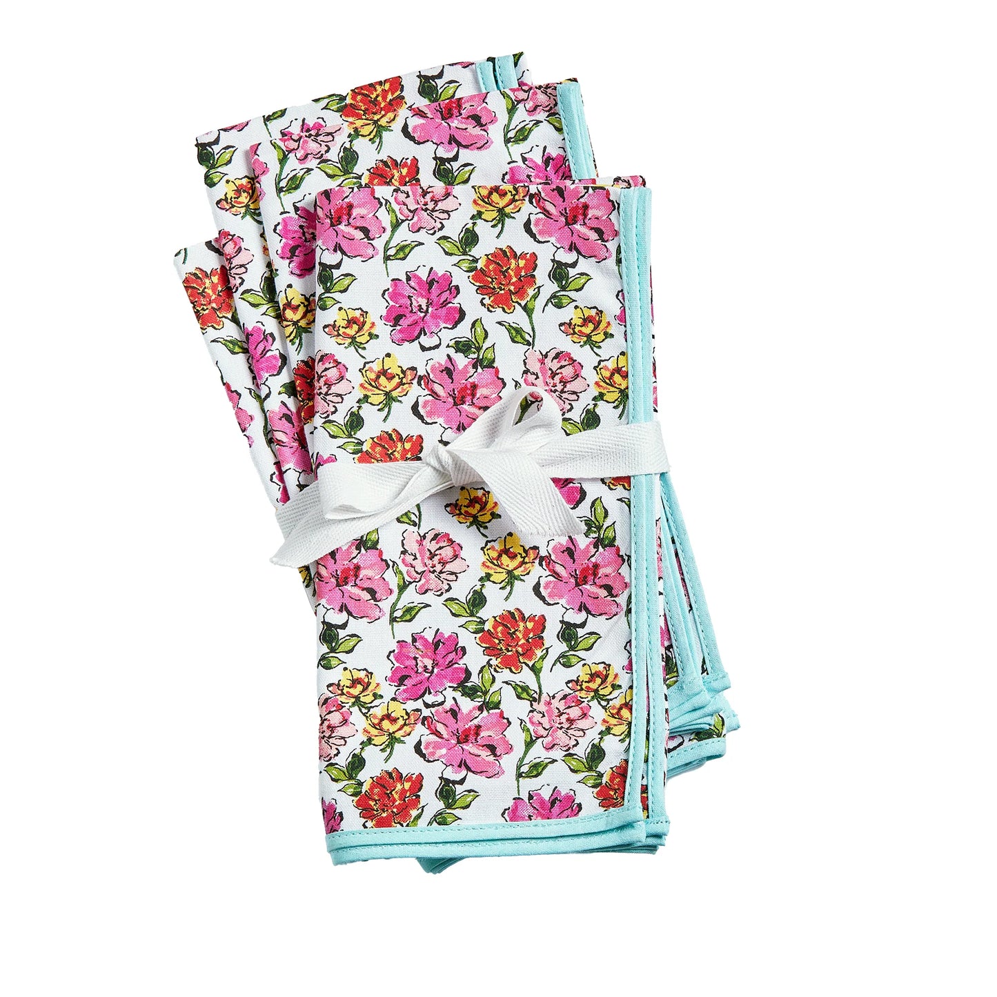 Bright Pink Floral Cloth Napkins - Set of 4