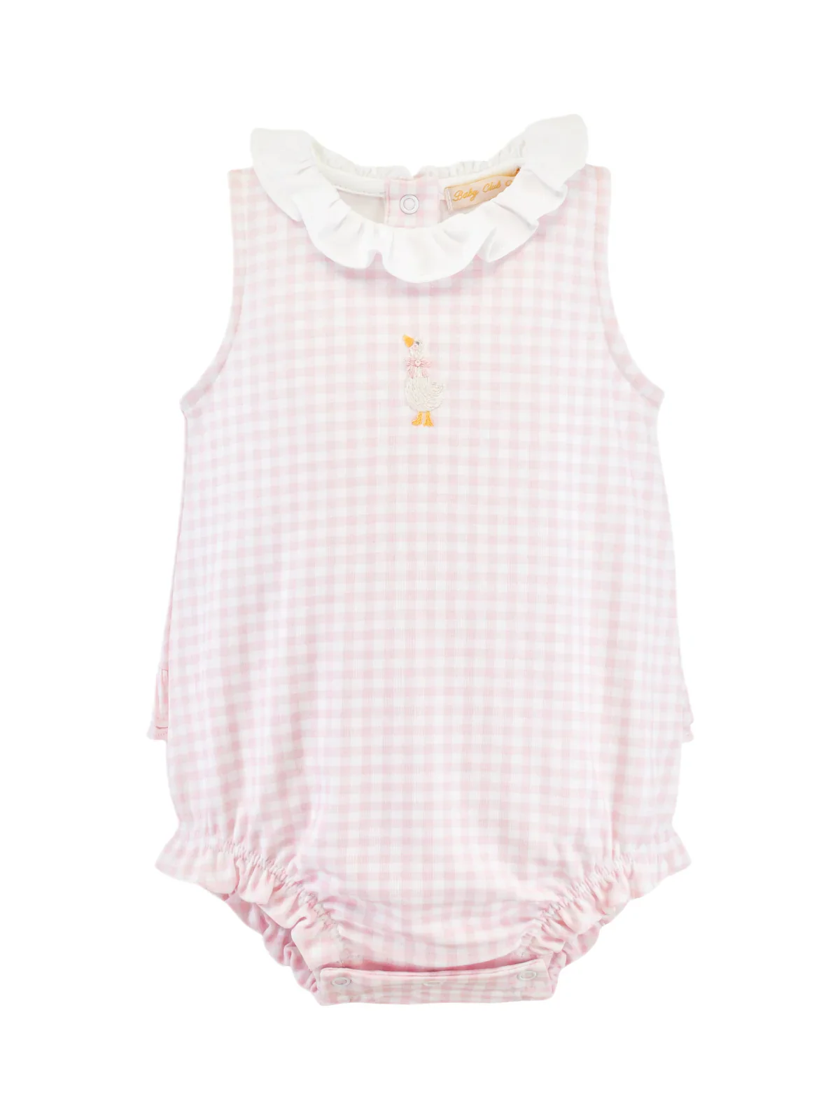 Baby Club Chic - Embroidered Goose on Pink Gingham Bubble