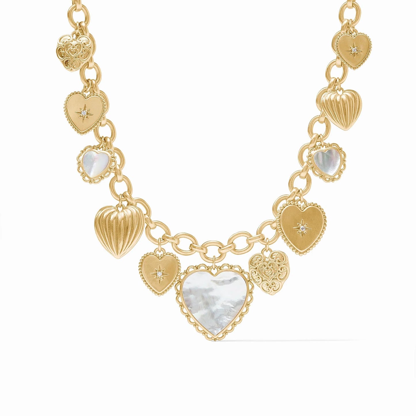 Julie Vos - Gold Link Necklace with Many Heart Charms