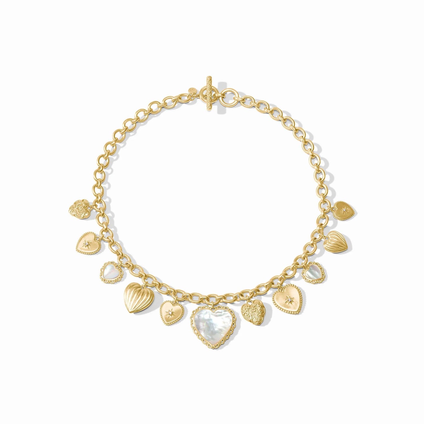 Julie Vos - Gold Link Necklace with Many Heart Charms