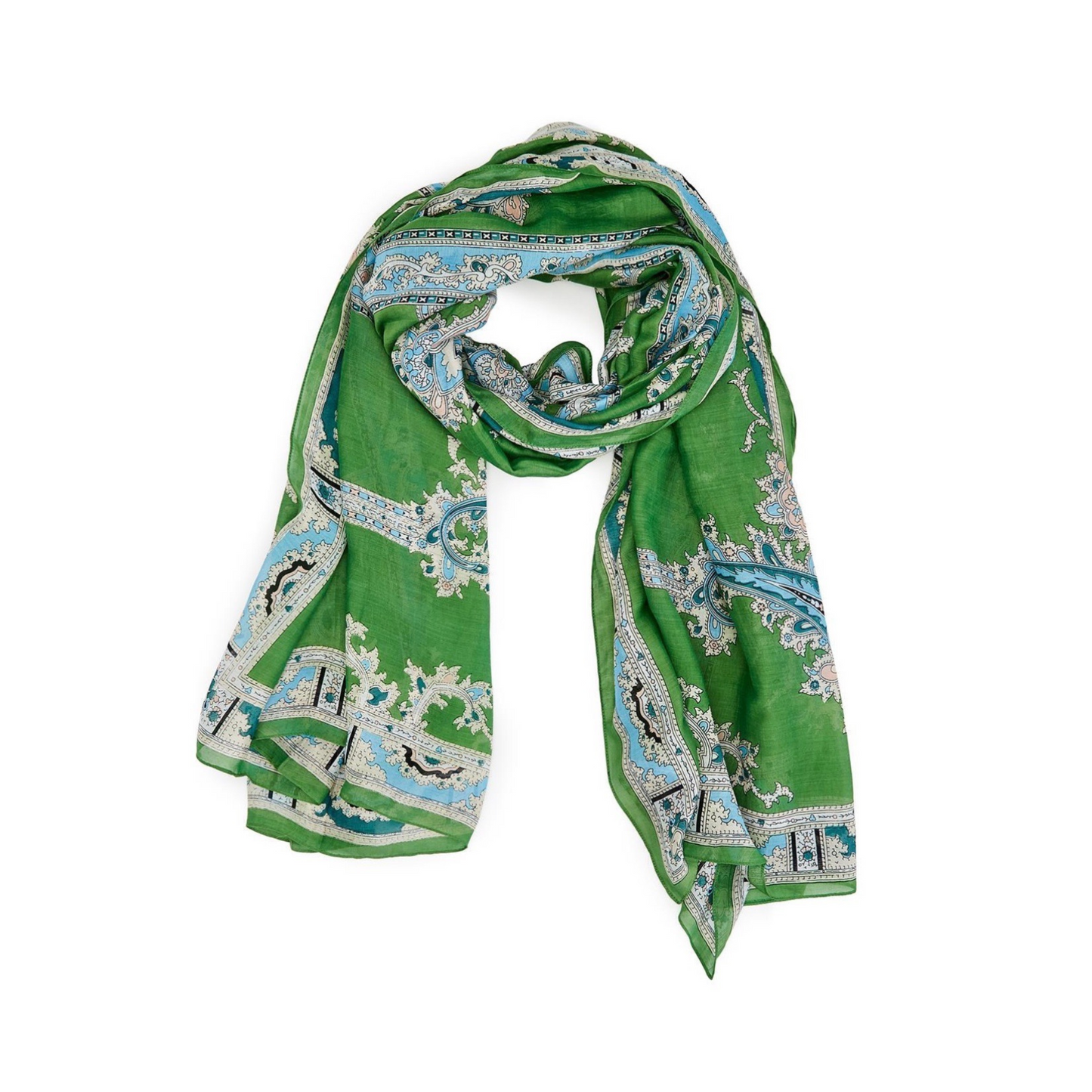 Silk Scarf with Blue and Green Design