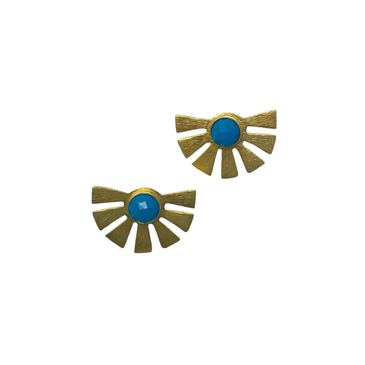 Gold Starburst with Turquoise Stone Earrings