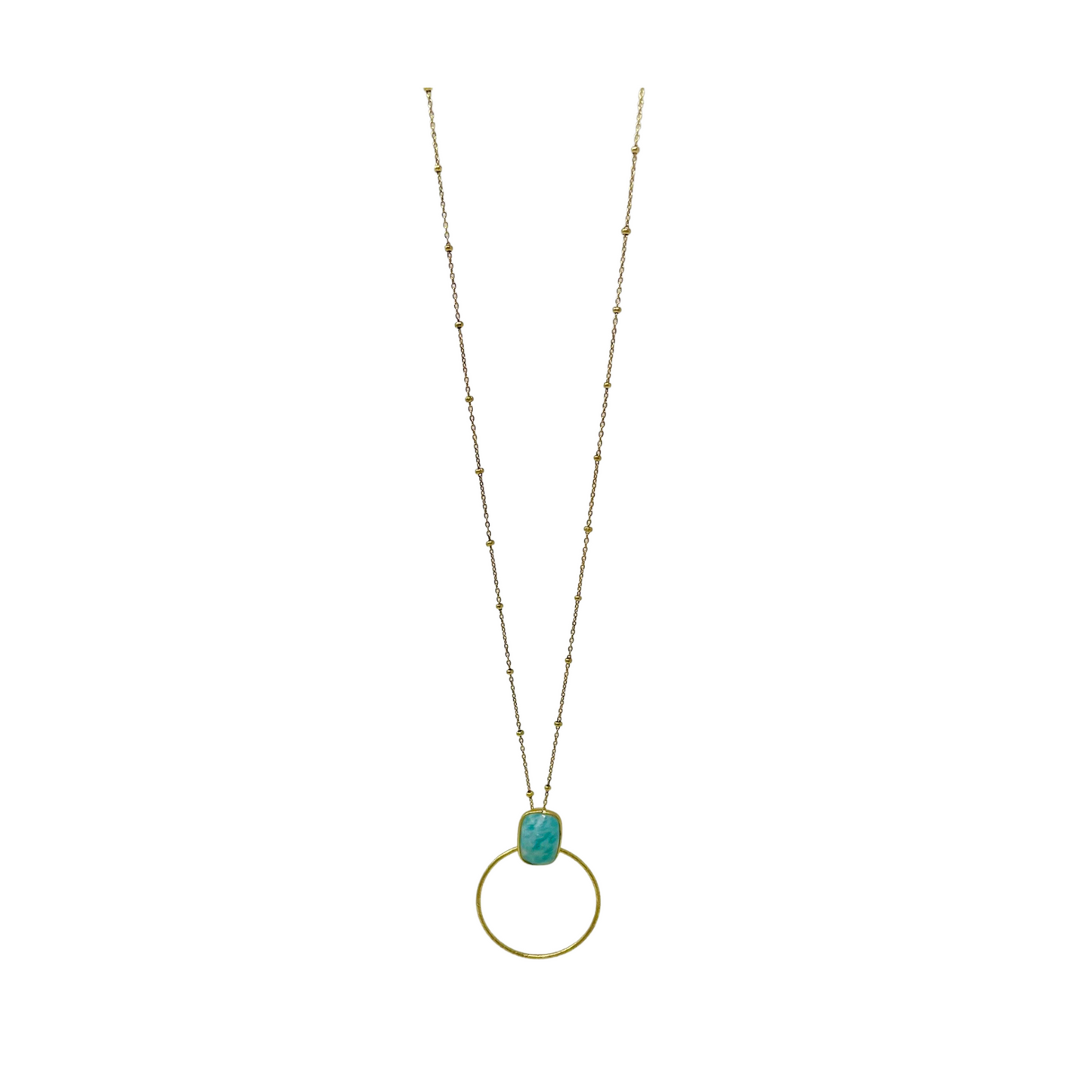 Gold Circle Necklace with Aqua Stone